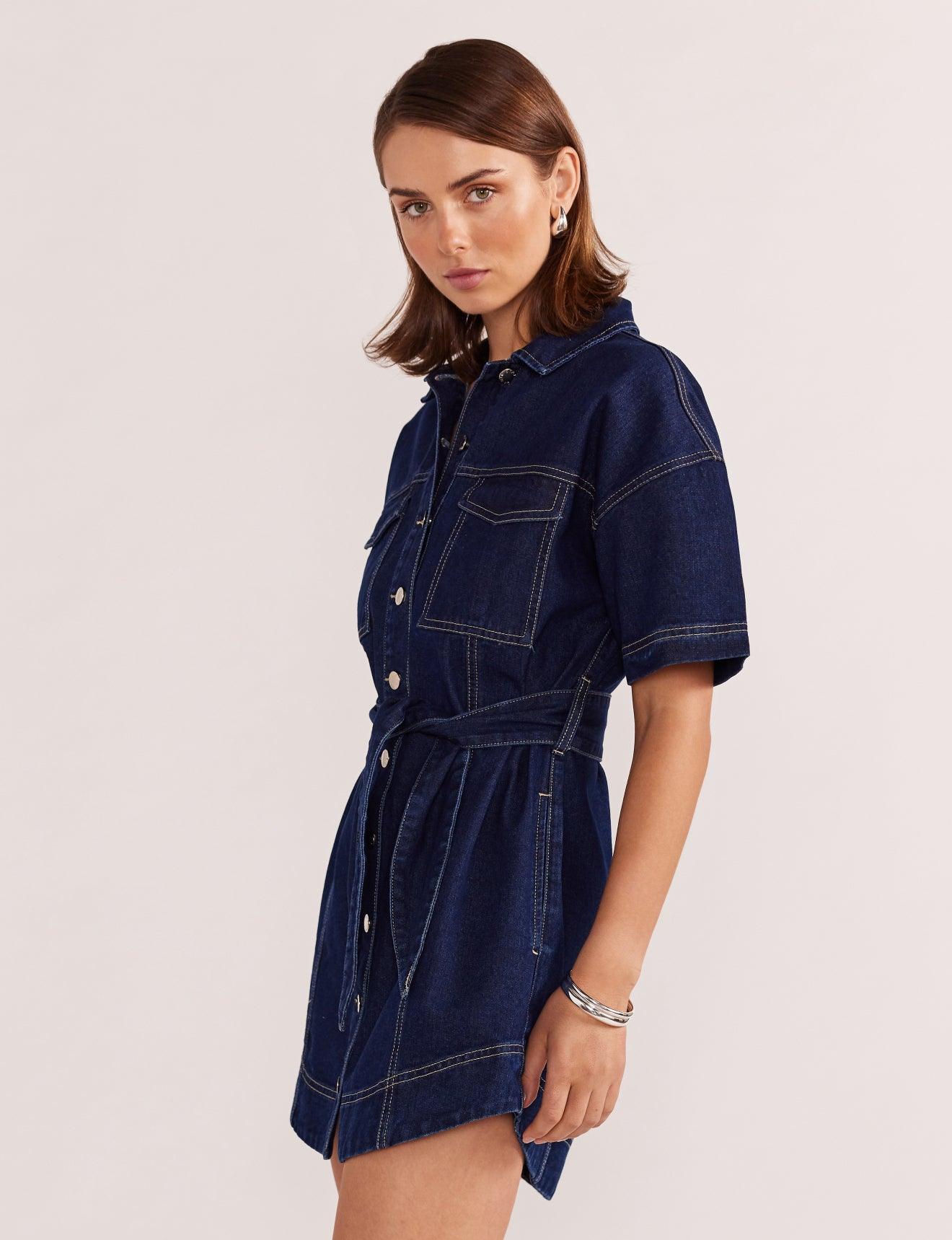 Staple the Label Luca Denim Mini Dress in Indigo - the tartan fox