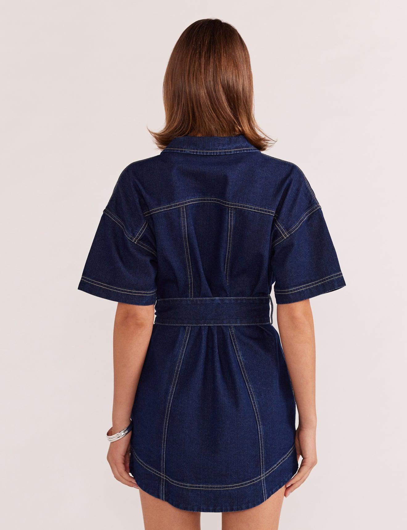 Staple the Label Luca Denim Mini Dress in Indigo - the tartan fox