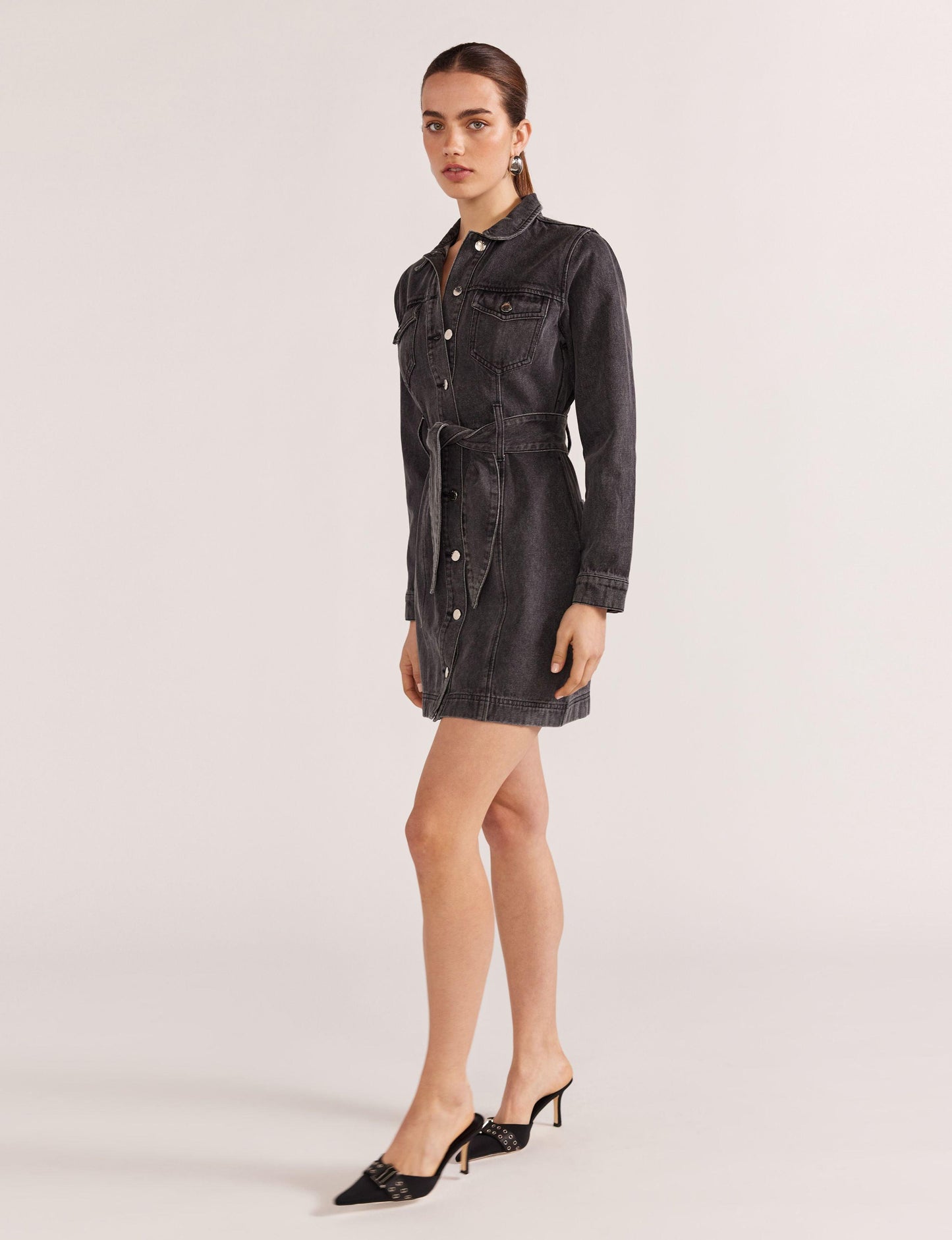 Staple the Label Mason Denim Mini Dress in Washed Black - the tartan fox