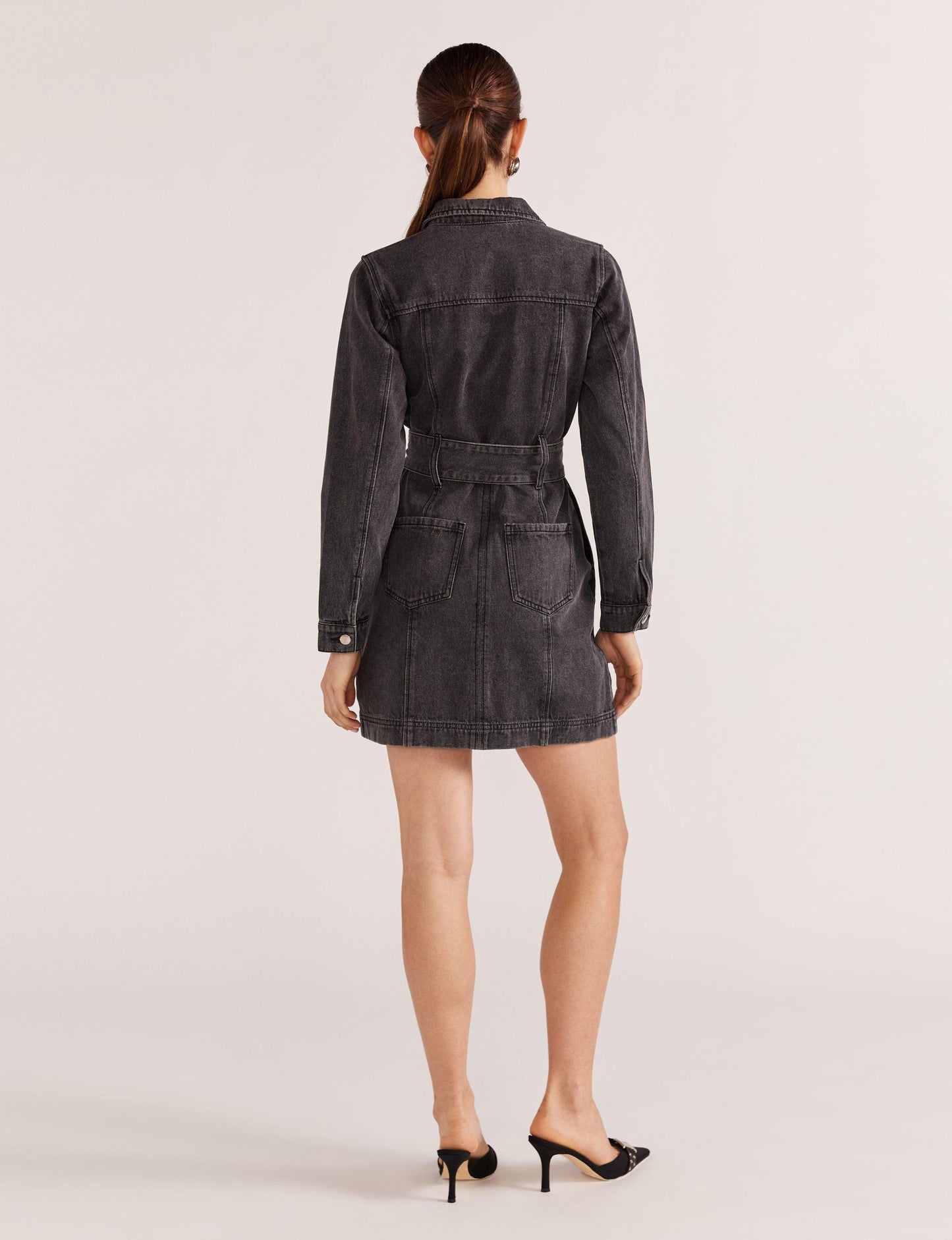 Staple the Label Mason Denim Mini Dress in Washed Black - the tartan fox