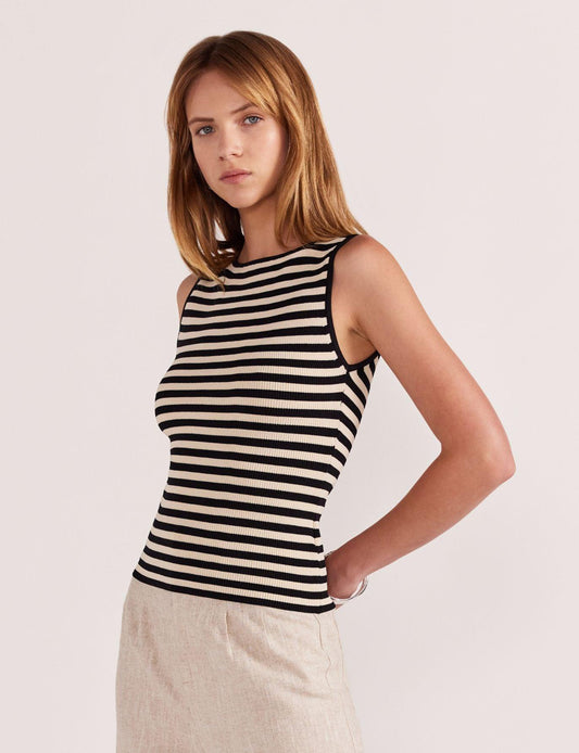 Staple the Label Mia Stripe Knit Tank in Black and Cream - the tartan fox