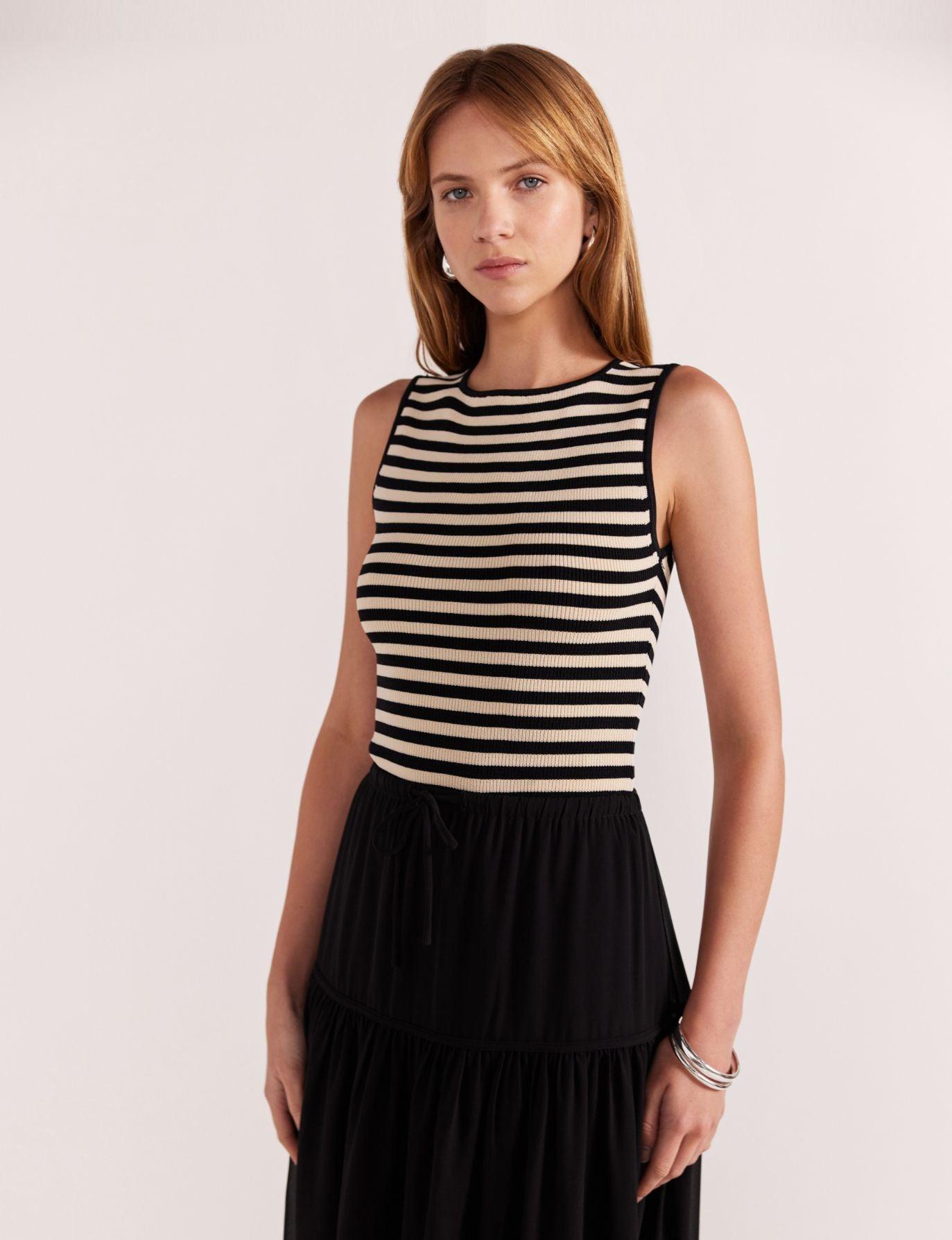 Staple the Label Mia Stripe Knit Tank in Black and Cream - the tartan fox