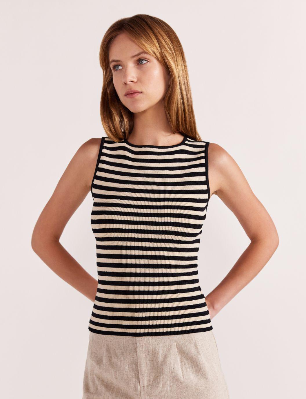 Staple the Label Mia Stripe Knit Tank in Black and Cream - the tartan fox