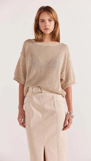 Staple the Label Nora Open Knit Tee in Natural - the tartan fox