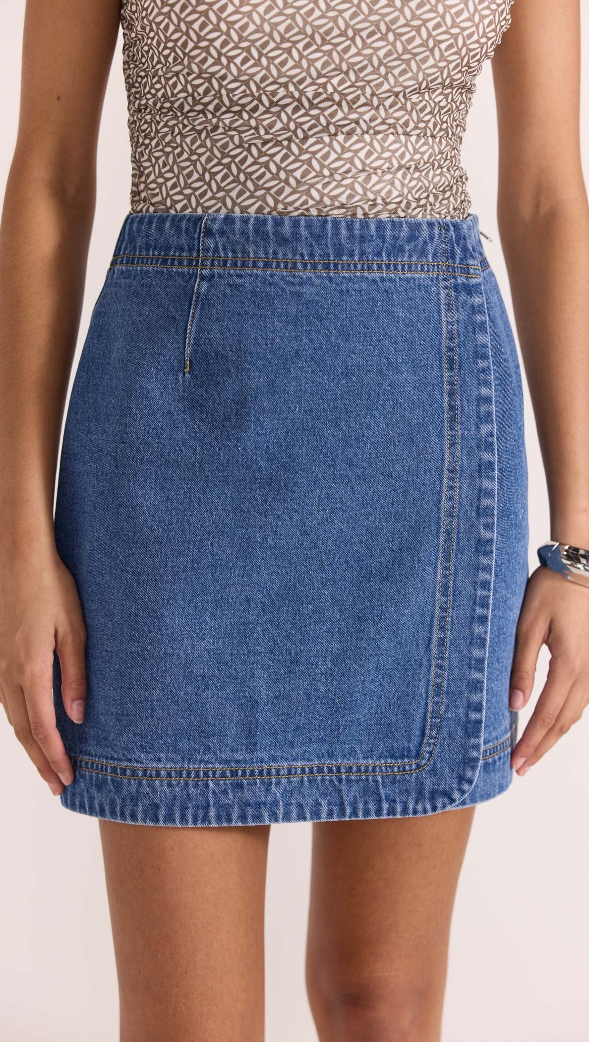 Staple the Label Tate Denim Wrap Skirt in Mid-Blue - the tartan fox