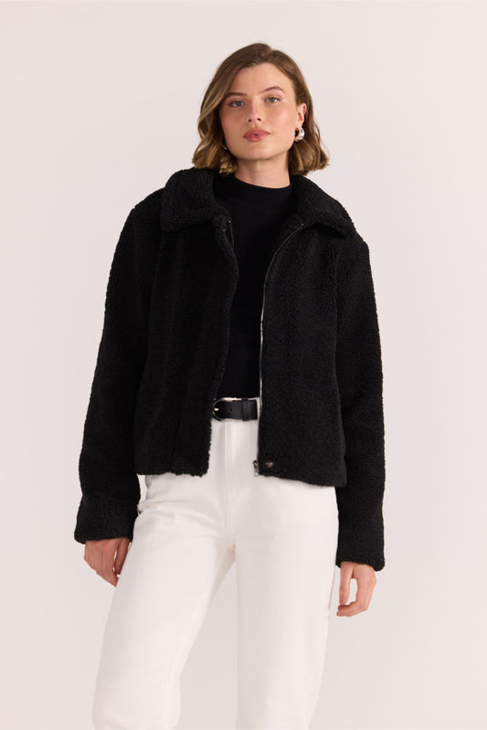 Staple the Label Tate Sherpa Jacket in Black - the tartan fox