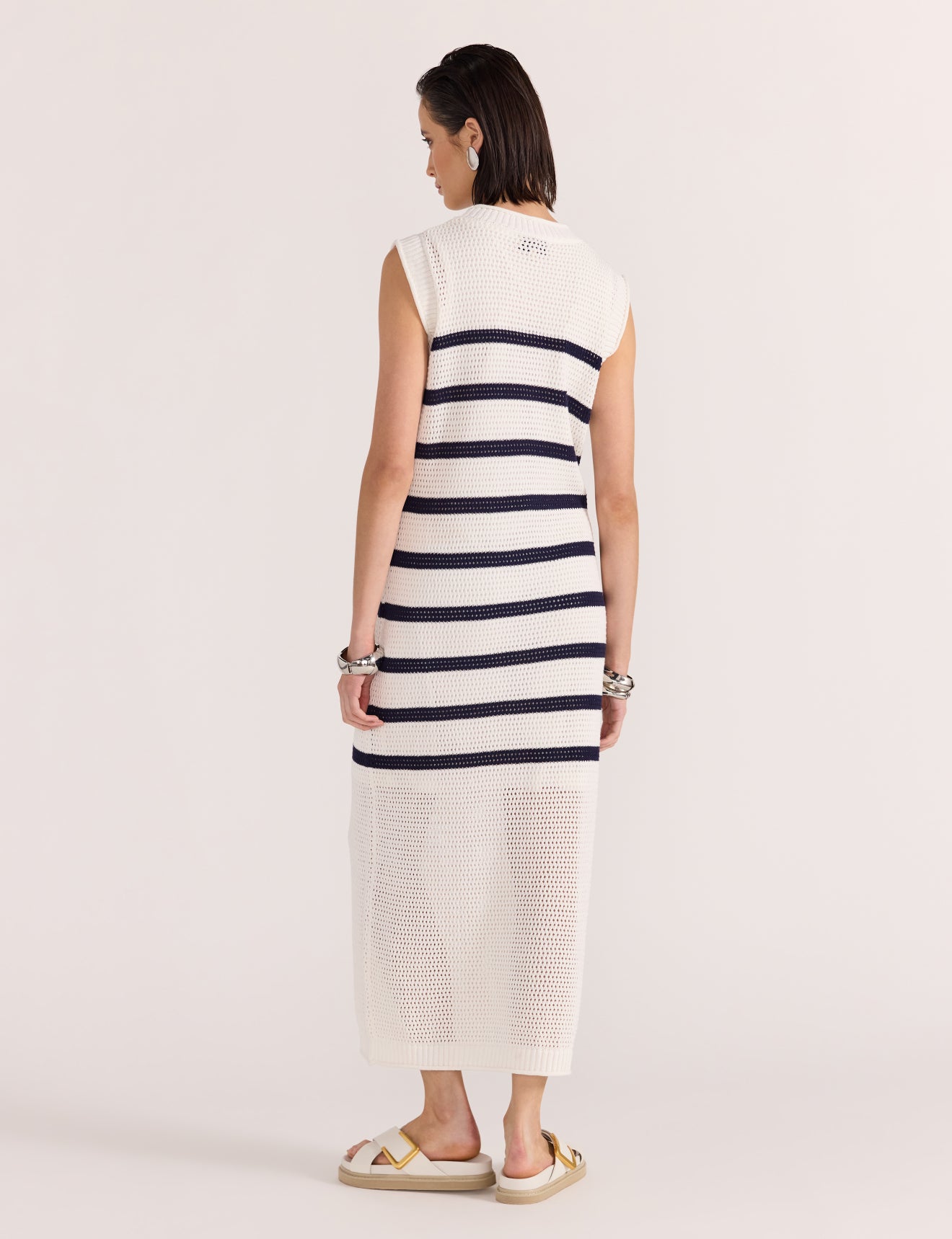 Staple the Label Veda Stripe Knit Midi Dress in White/Navy Stripe - the tartan fox