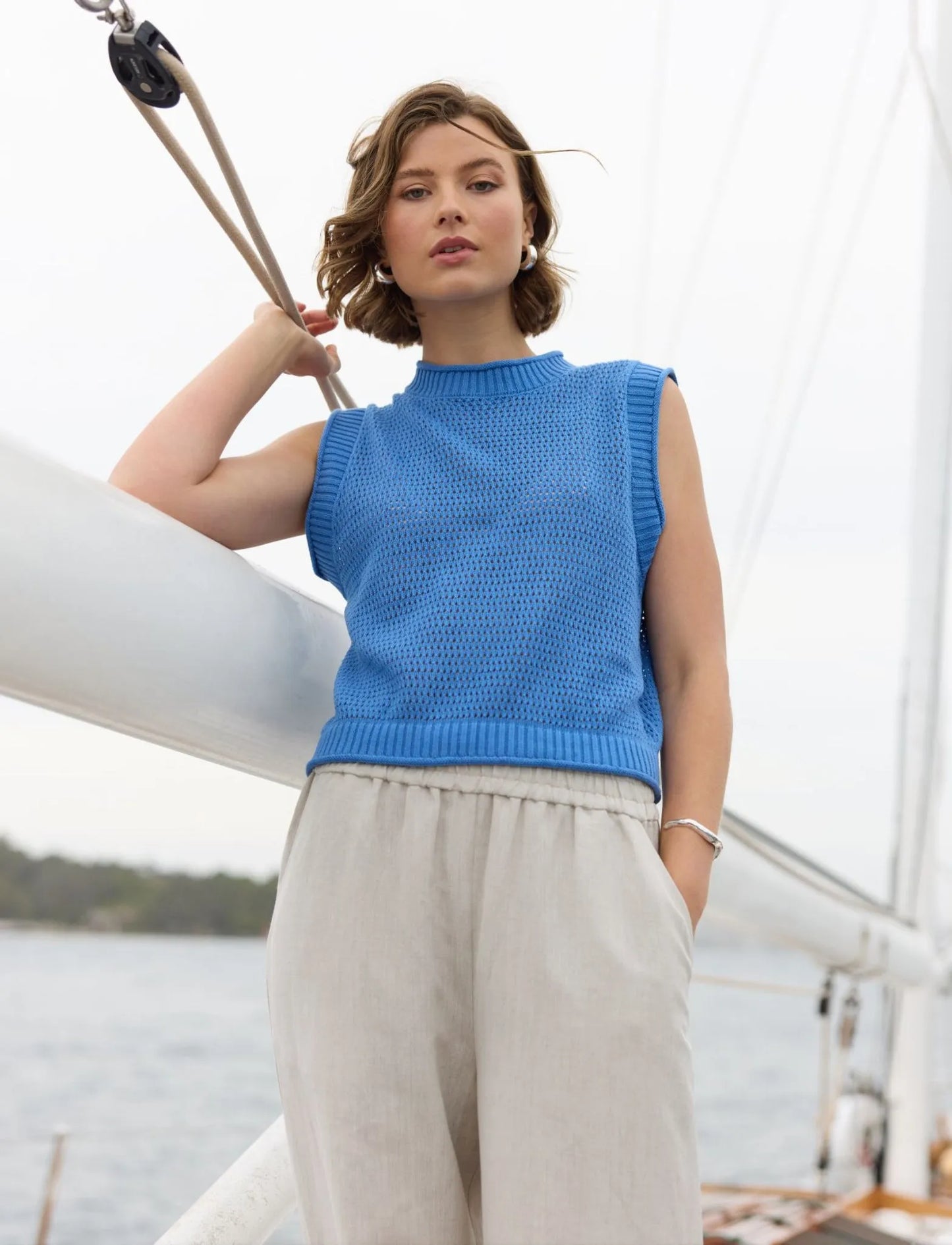 Staple the Label Wave Knit Tank in Blue - the tartan fox