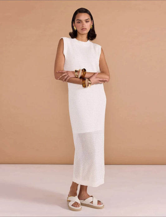 Staple the Label Wave Open Knit Midi Dress in White - the tartan fox