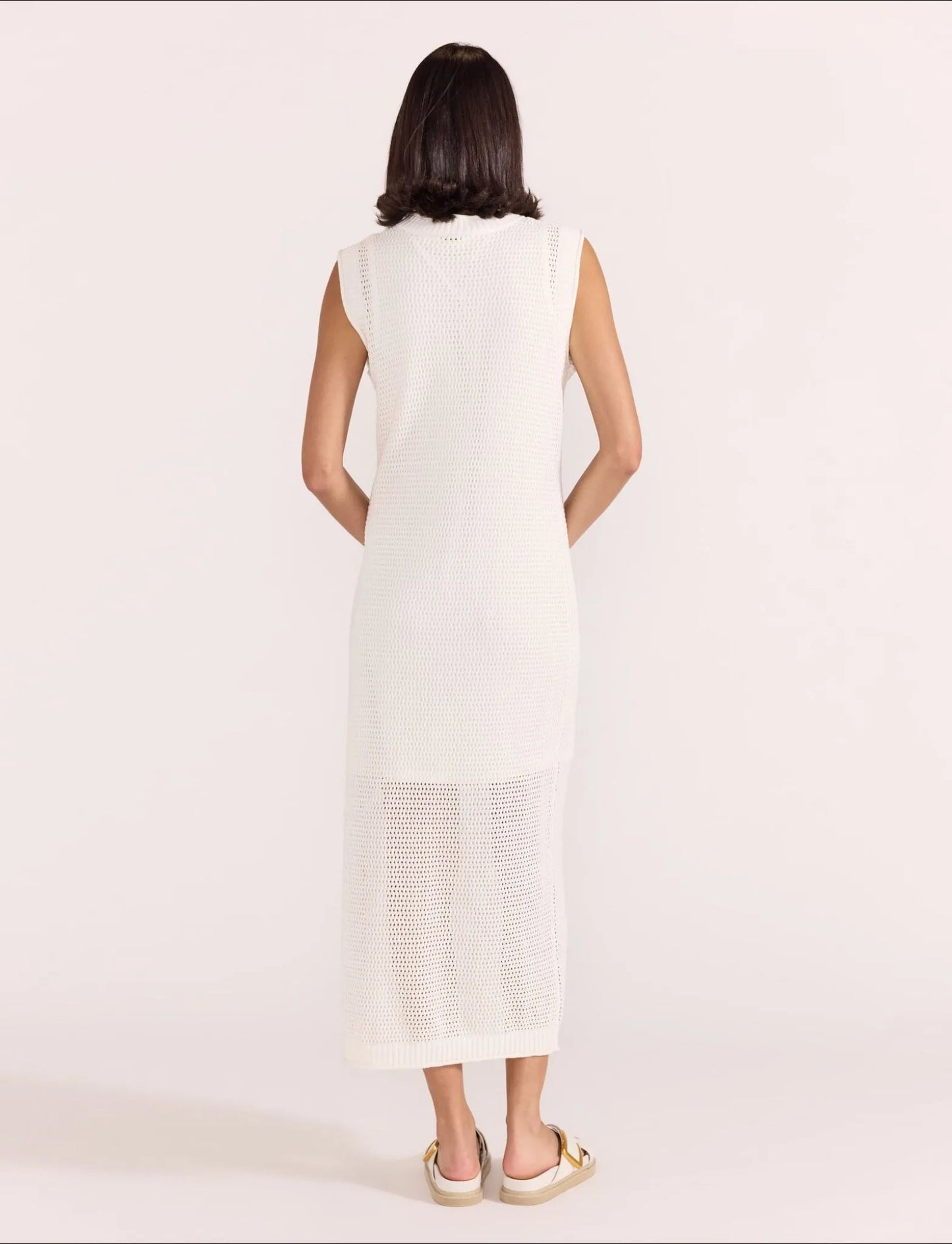 Staple the Label Wave Open Knit Midi Dress in White - the tartan fox