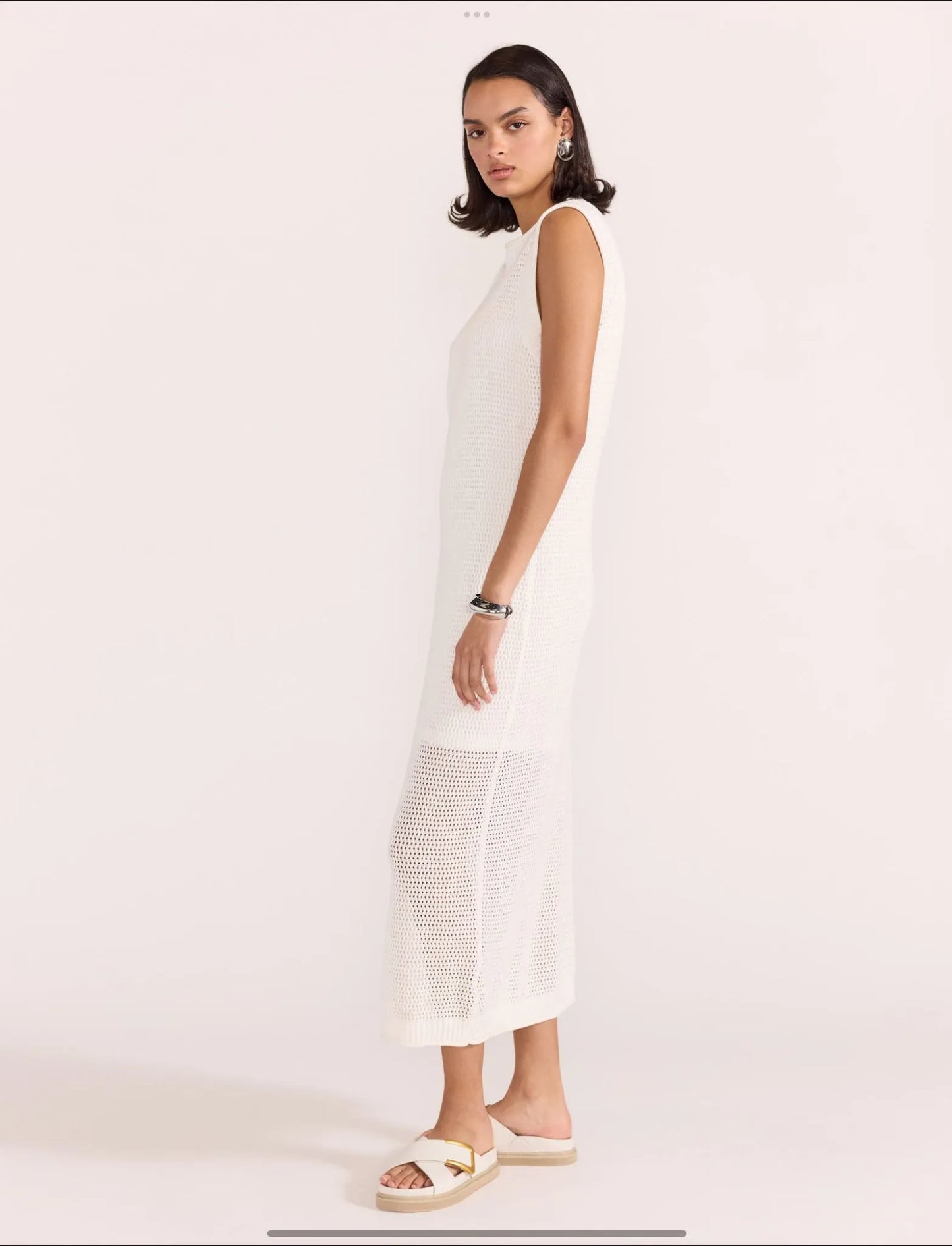 Staple the Label Wave Open Knit Midi Dress in White - the tartan fox