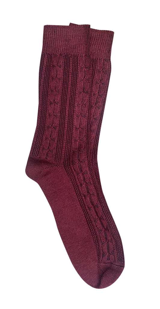 Tightology Chunky Cable Merino Wool Socks in Burgundy - the tartan fox
