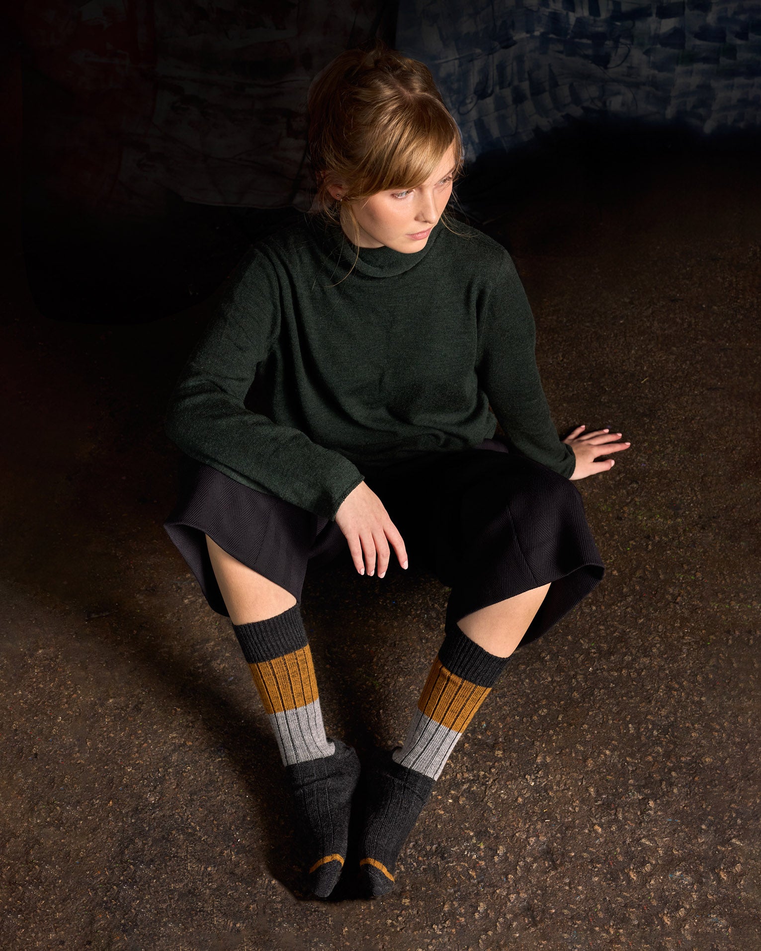 Tightology Chunky Rib Merino Wool Socks in Charcoal Stripe - the tartan fox