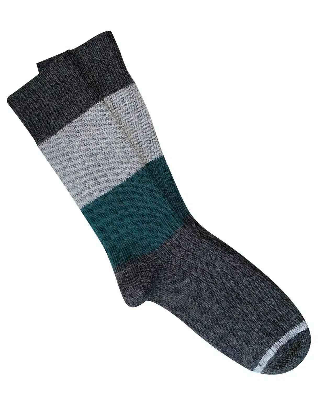 Tightology Chunky Rib Merino Wool Socks in Charcoal Stripe - the tartan fox