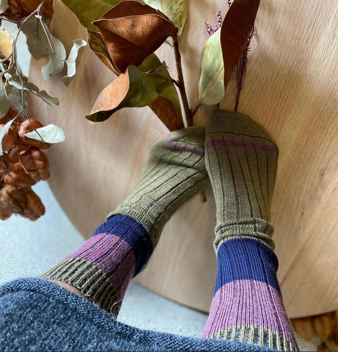 Tightology Chunky Rib Merino Wool Socks in Khaki - the tartan fox