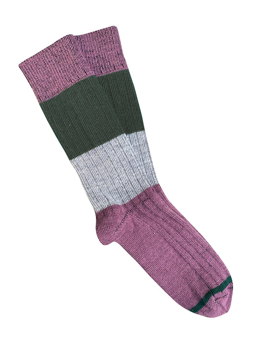 Tightology Chunky Rib Merino Wool Socks in Mauve Stripe - the tartan fox