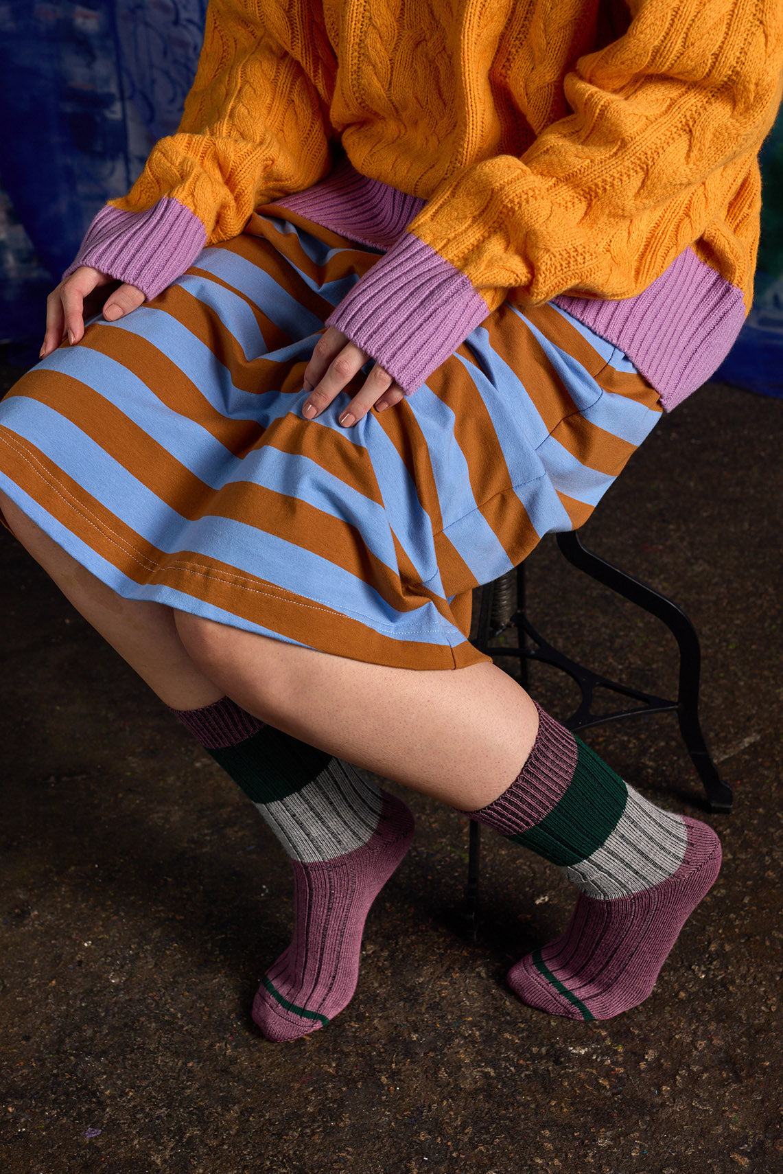 Tightology Chunky Rib Merino Wool Socks in Mauve Stripe - the tartan fox