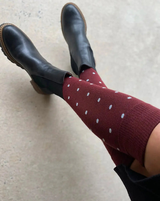 Tightology Dotty Wool Socks in Burgundy - the tartan fox