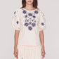 Apartment Clothing Edina Full Sleeve Top in Vanilla/Navy Embroidery - the tartan fox