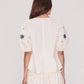 Apartment Clothing Edina Full Sleeve Top in Vanilla/Navy Embroidery - the tartan fox