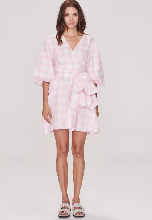 Apartment Clothing Rosamund Wrap Dress in Pink and White - the tartan fox