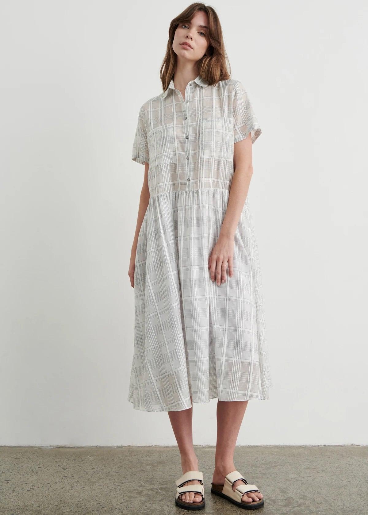 Apartment Clothing Sarai Maxi Shirt Dress in White/Sarai Check - the tartan fox