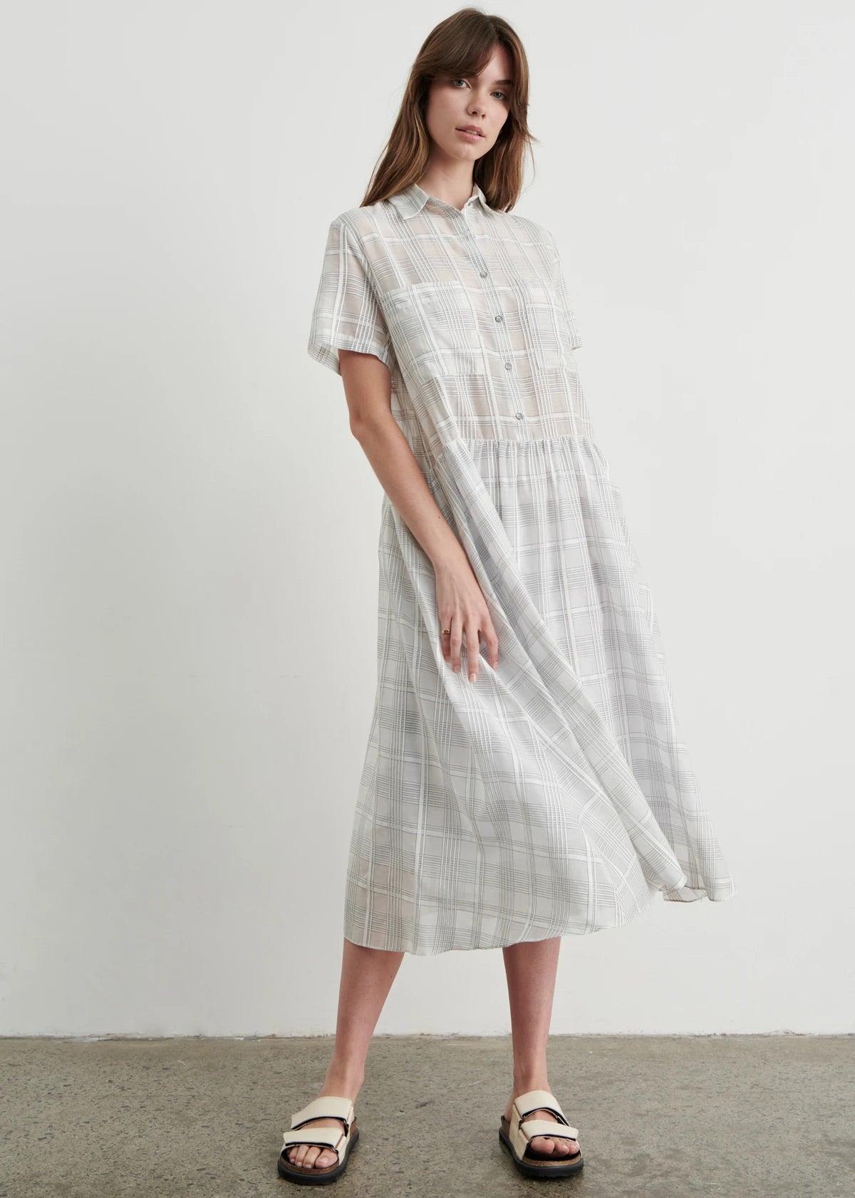 Apartment Clothing Sarai Maxi Shirt Dress in White/Sarai Check - the tartan fox