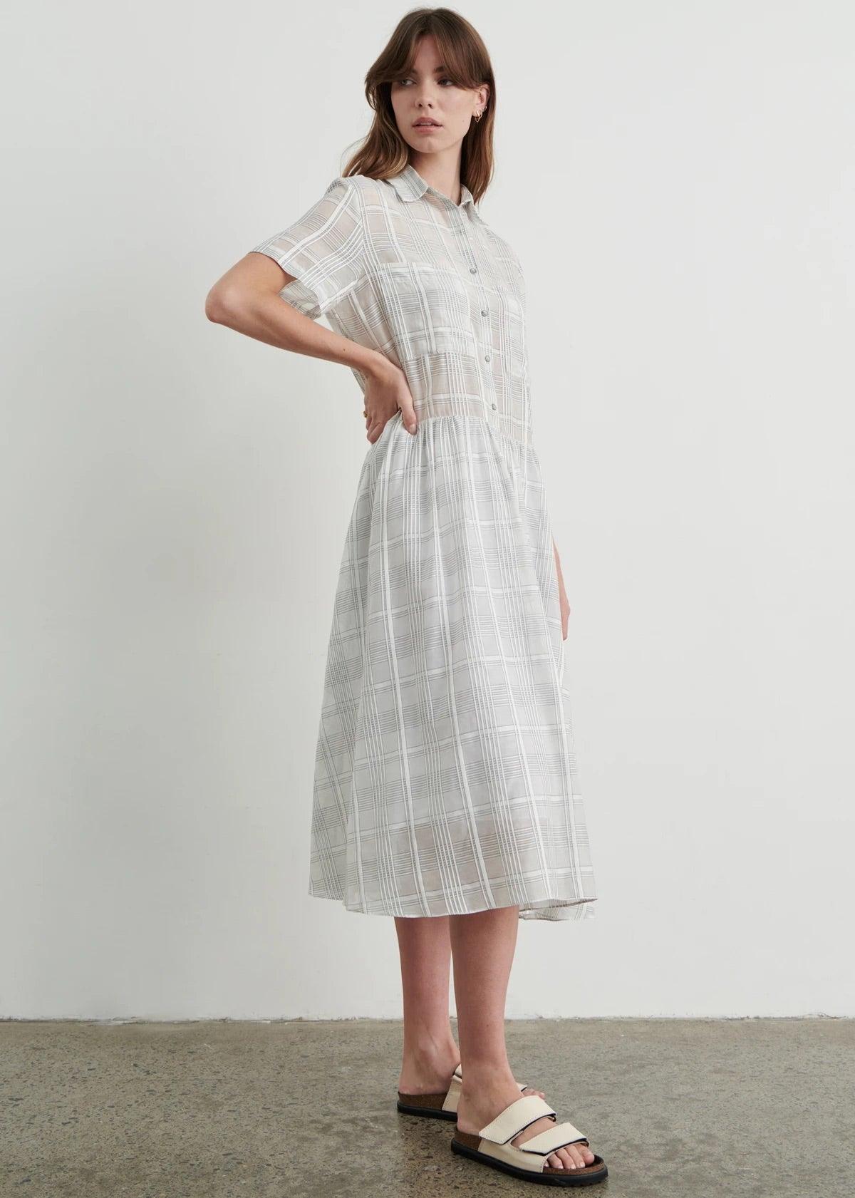 Apartment Clothing Sarai Maxi Shirt Dress in White/Sarai Check - the tartan fox