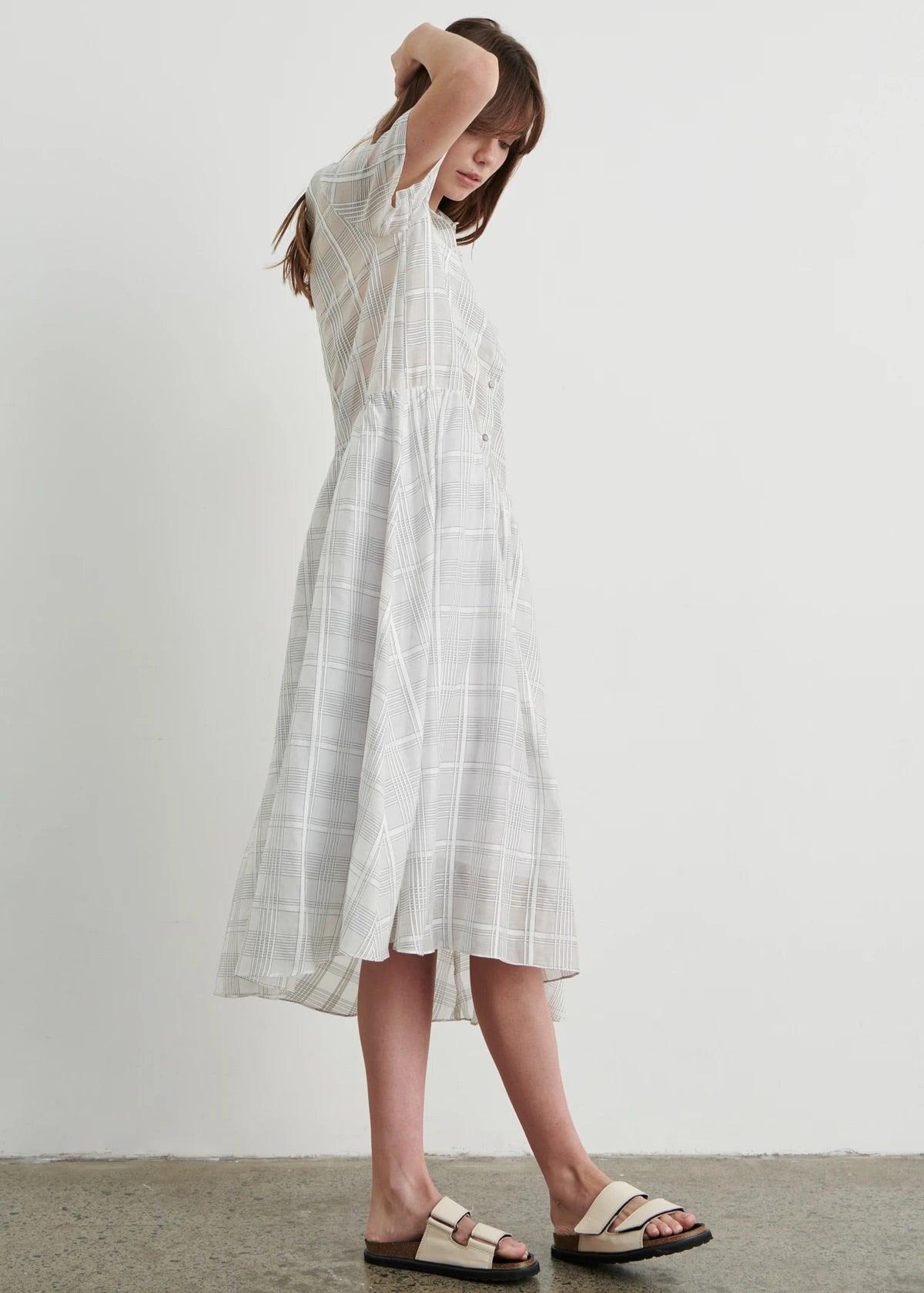 Apartment Clothing Sarai Maxi Shirt Dress in White/Sarai Check - the tartan fox