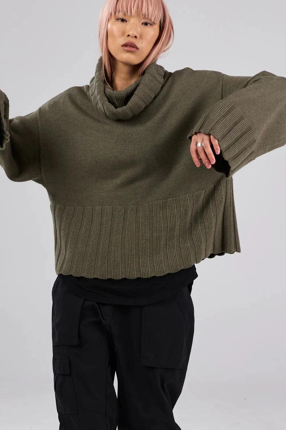 Dref by D Venus Knit Jumper in Olive Branch - the tartan fox