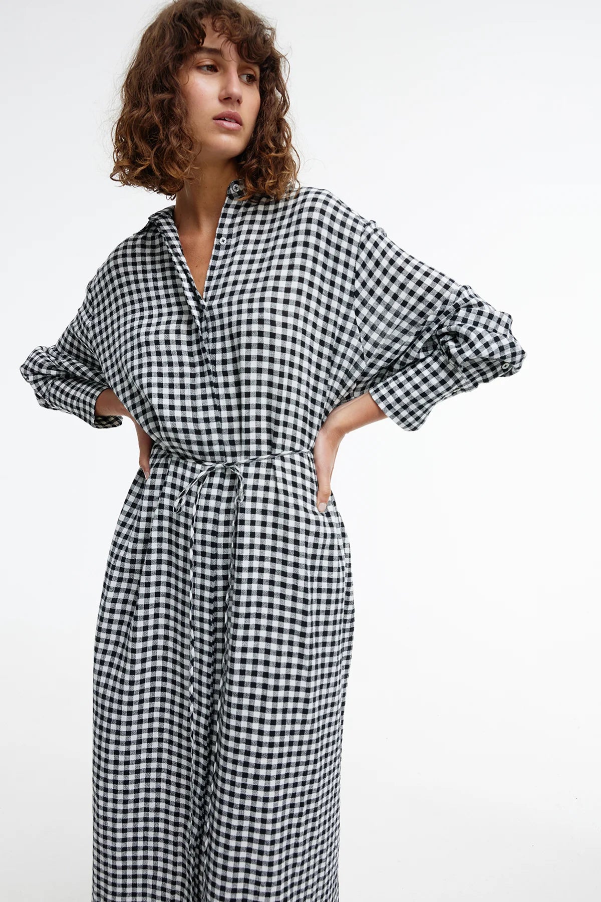 Kinney Taylor Shirt Dress in Black and Ivory Gingham - the tartan fox