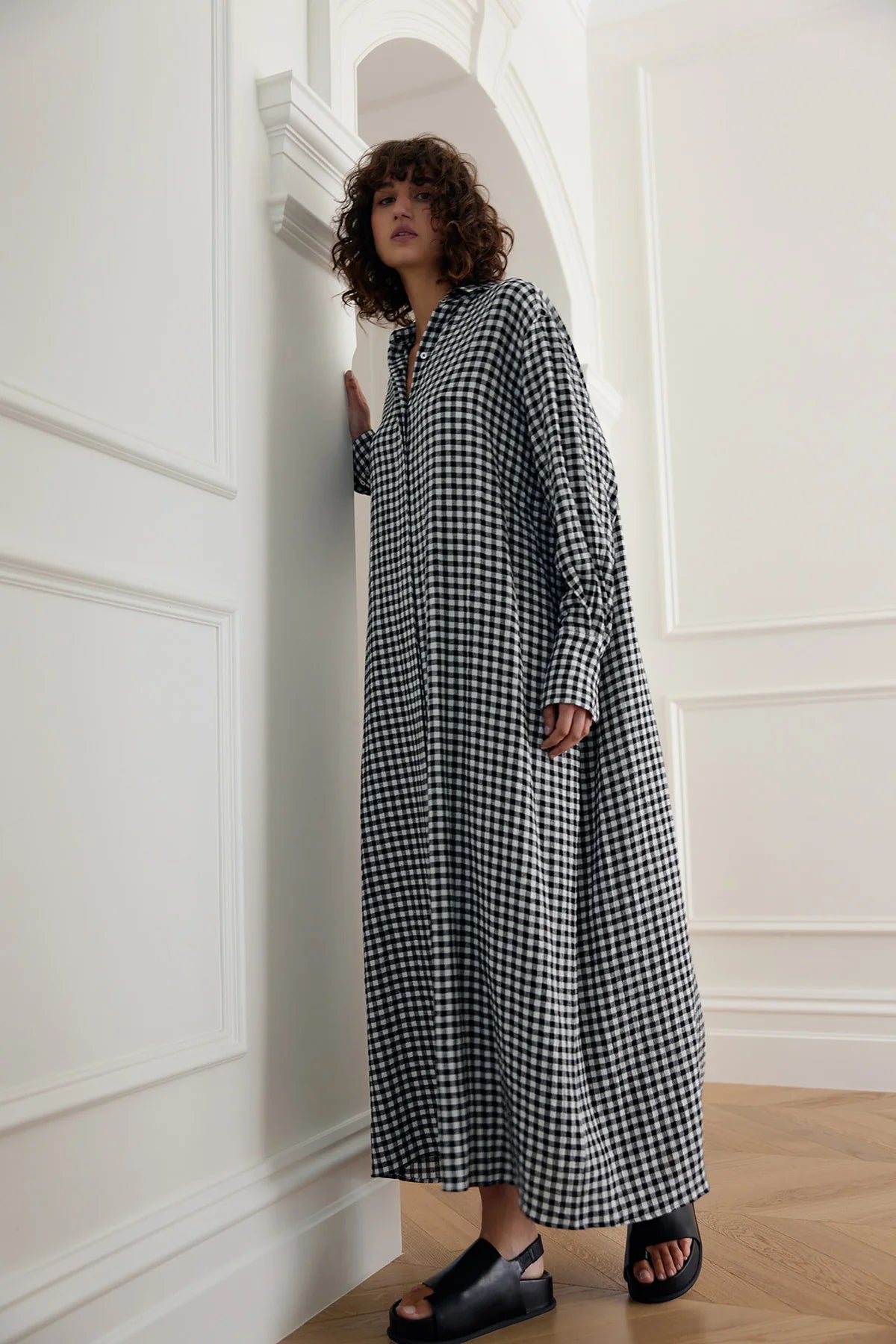 Kinney Taylor Shirt Dress in Black and Ivory Gingham - the tartan fox