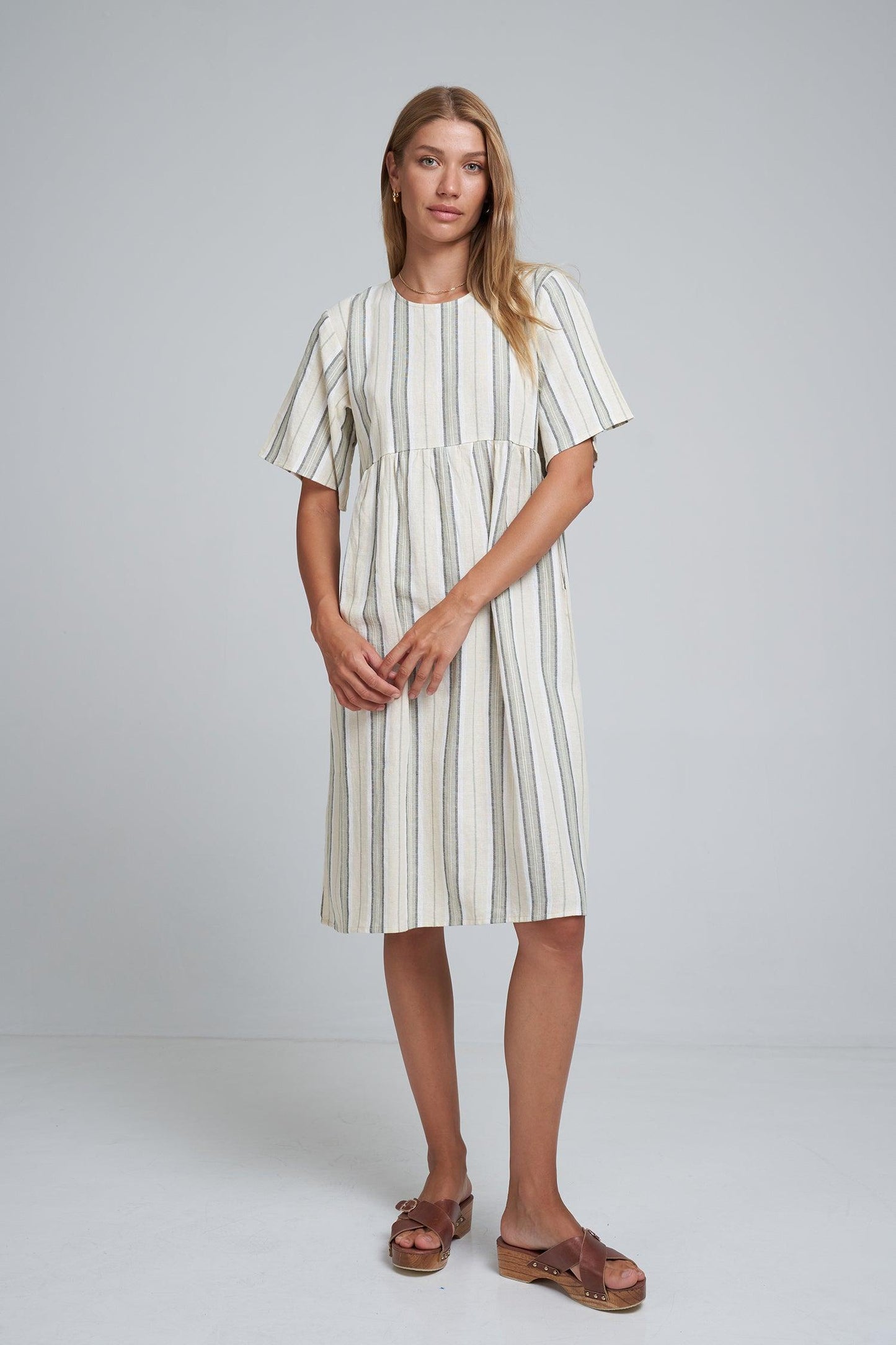 Lilya Japan Dress in Sage Stripe - the tartan fox