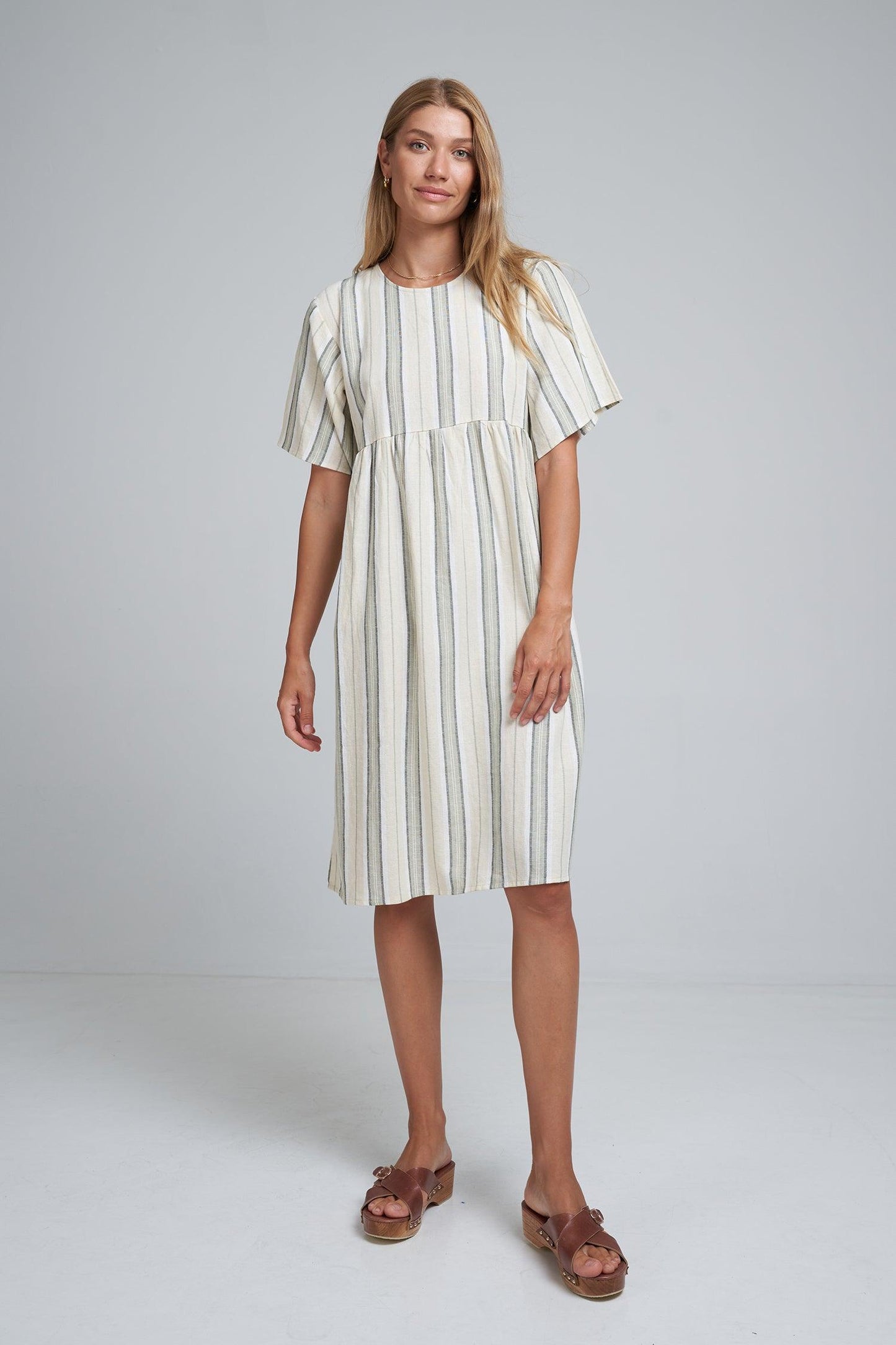 Lilya Japan Dress in Sage Stripe - the tartan fox