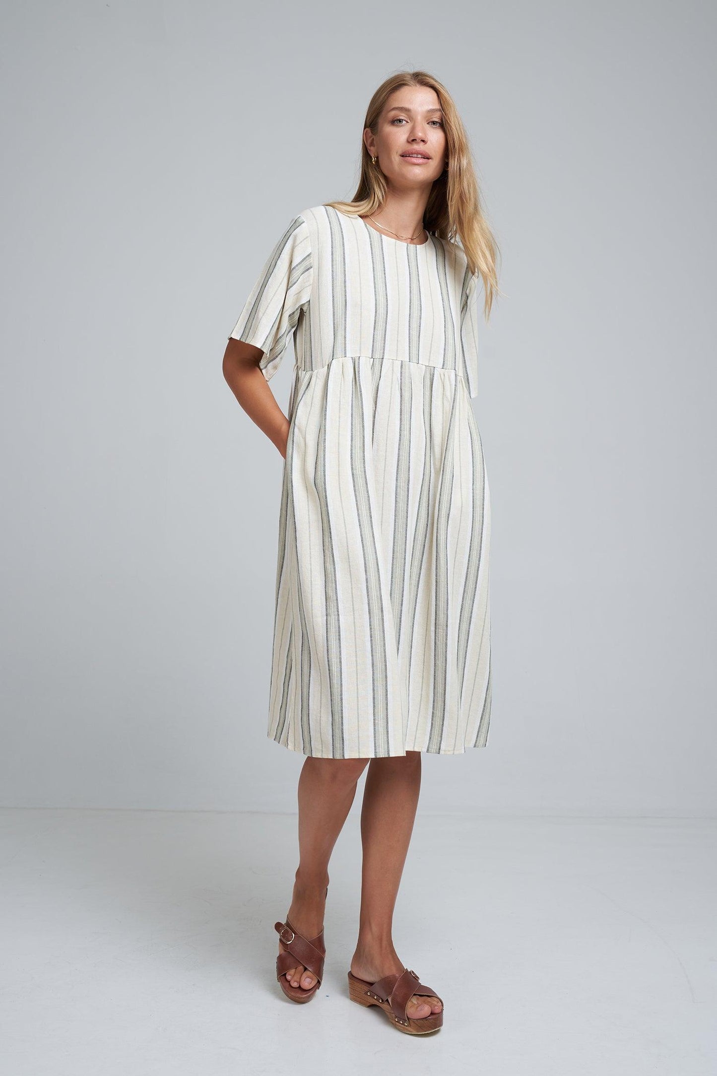 Lilya Japan Dress in Sage Stripe - the tartan fox