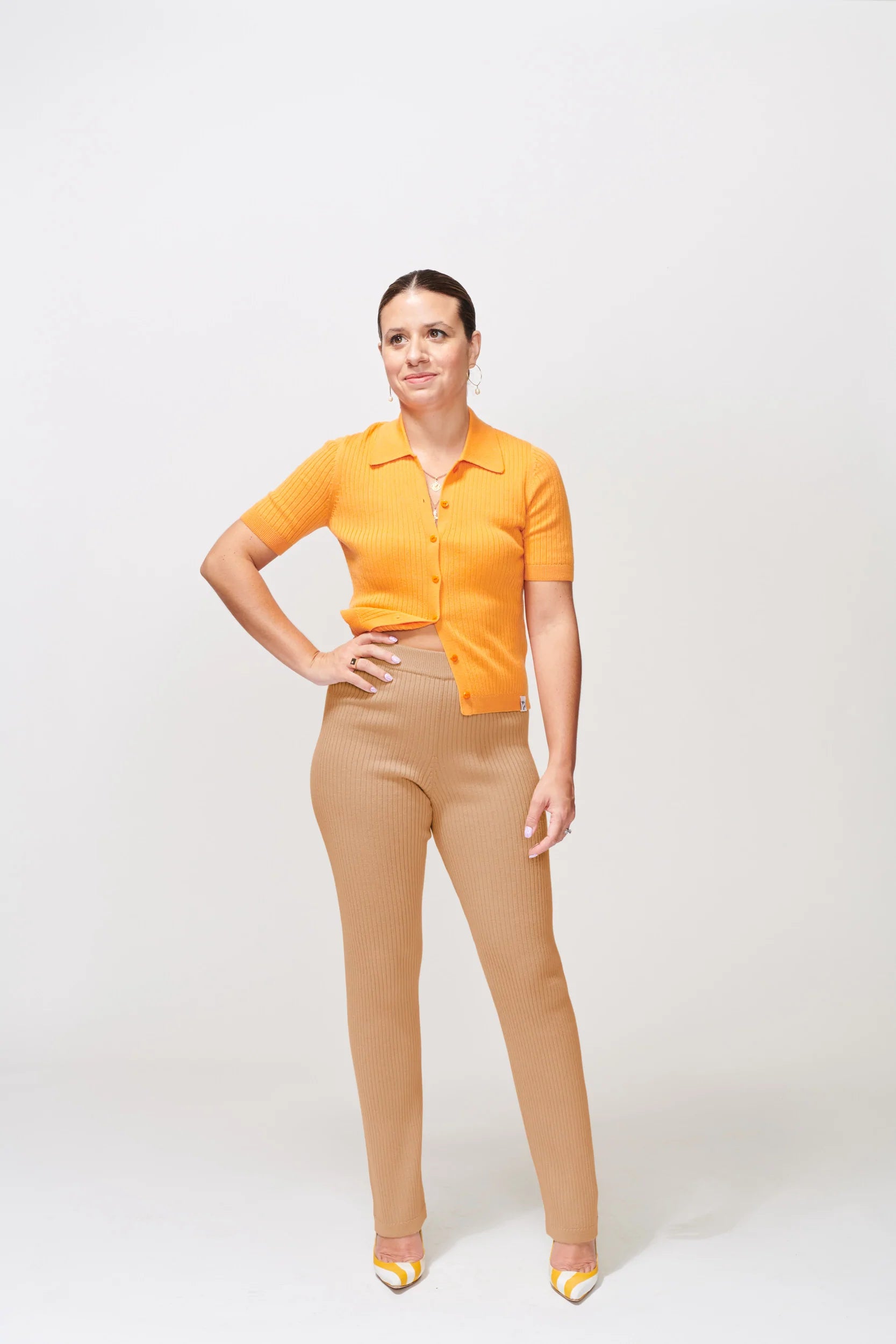 McIntyre Claire Button Up Polo Top in Orange - the tartan fox