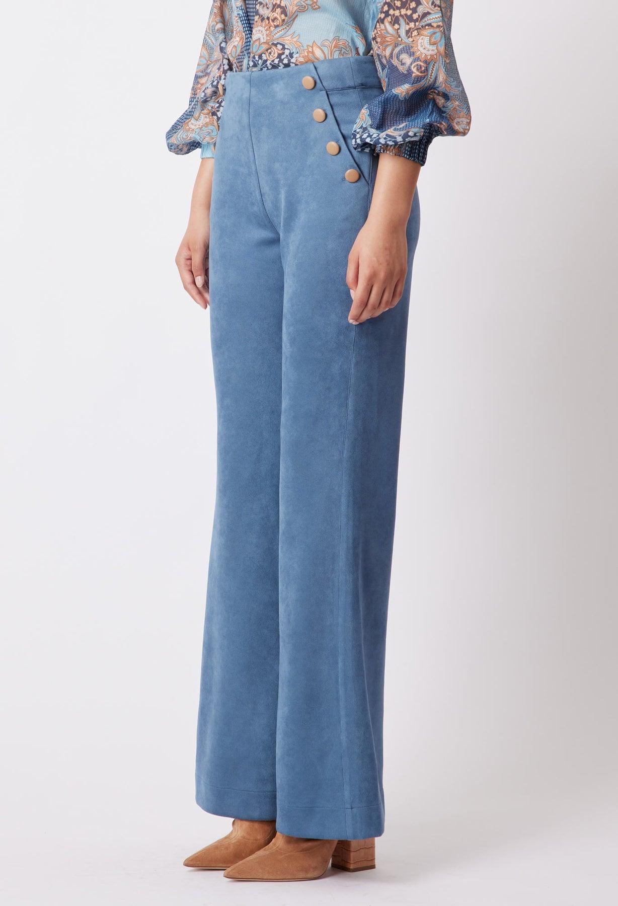 OnceWas Getty Faux Suede Pant in Chambray - the tartan fox