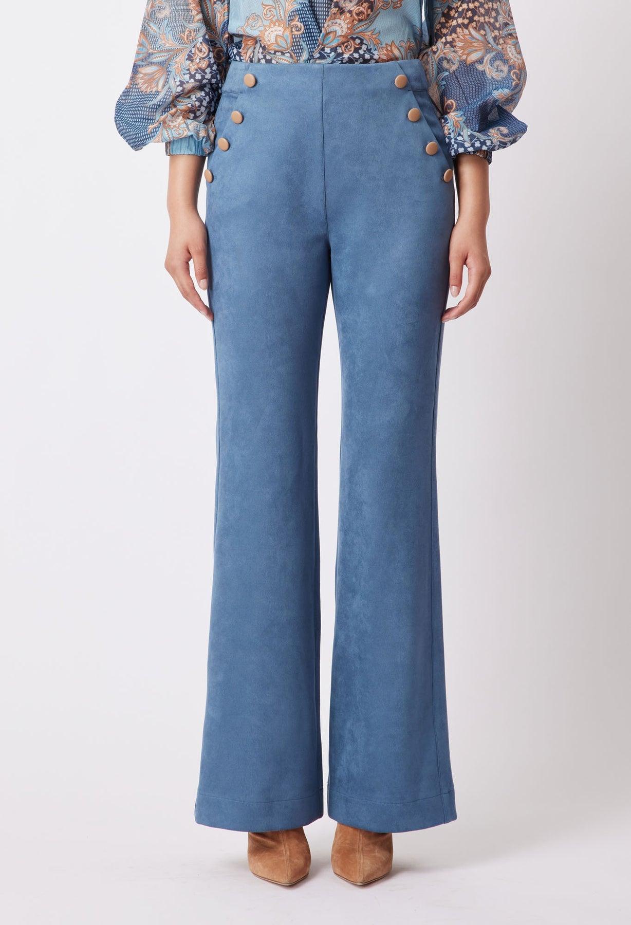 OnceWas Getty Faux Suede Pant in Chambray - the tartan fox