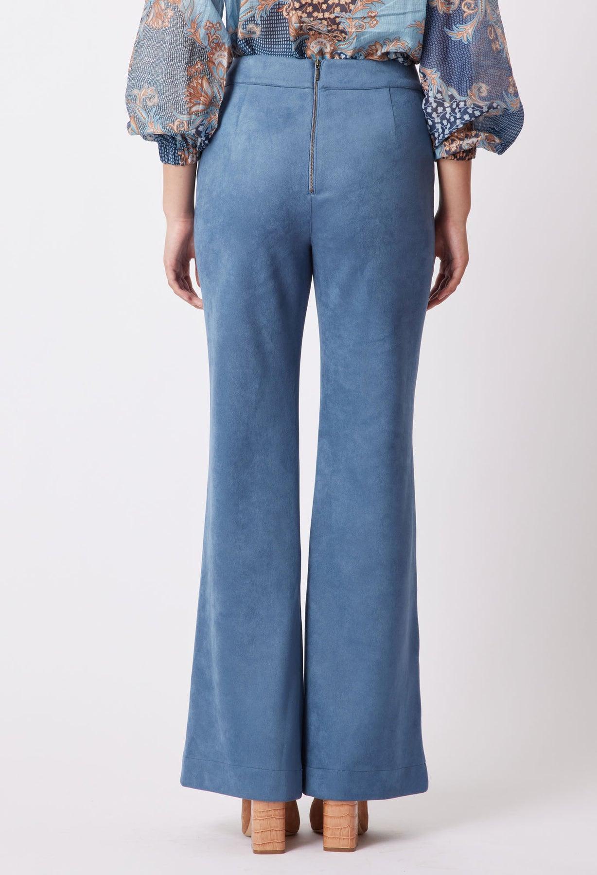 OnceWas Getty Faux Suede Pant in Chambray - the tartan fox