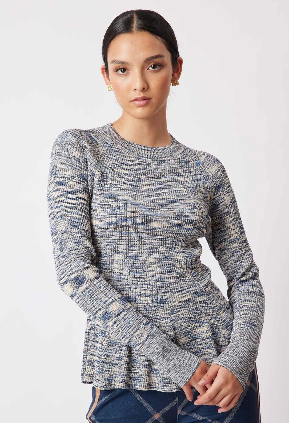 OnceWas Harmony Viscose Knit Top in Navy Pampas - the tartan fox