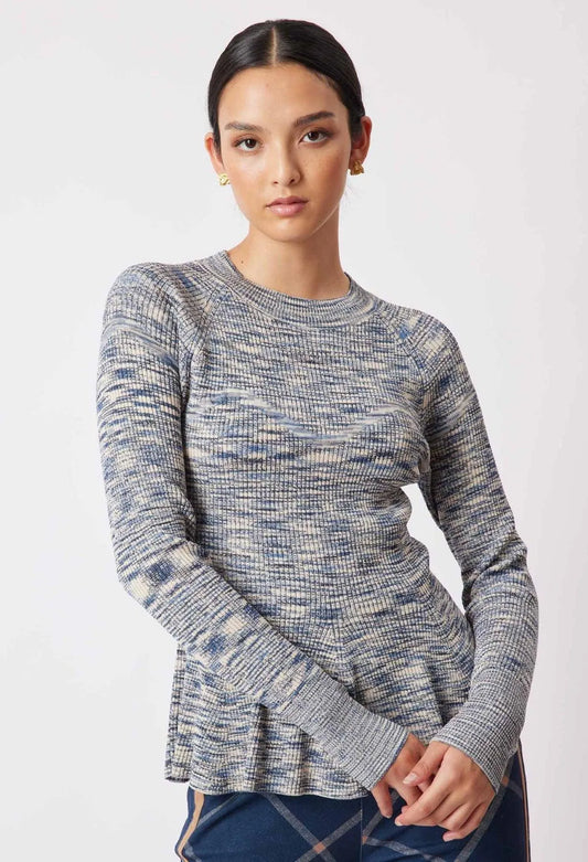 OnceWas Harmony Viscose Knit Top in Navy Pampas - the tartan fox
