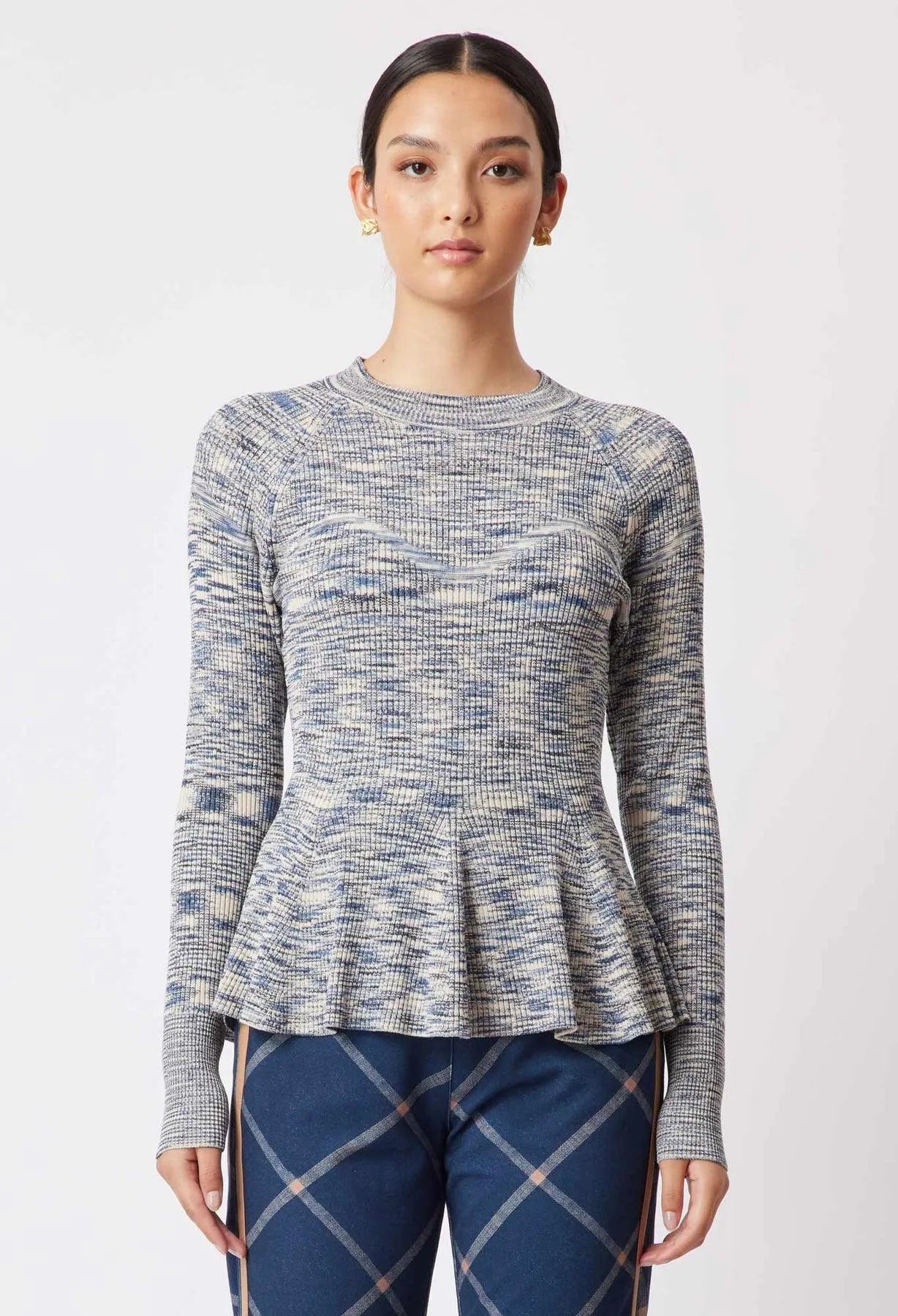 OnceWas Harmony Viscose Knit Top in Navy Pampas - the tartan fox