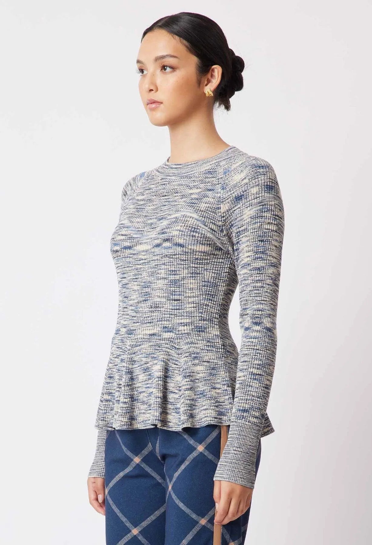 OnceWas Harmony Viscose Knit Top in Navy Pampas - the tartan fox