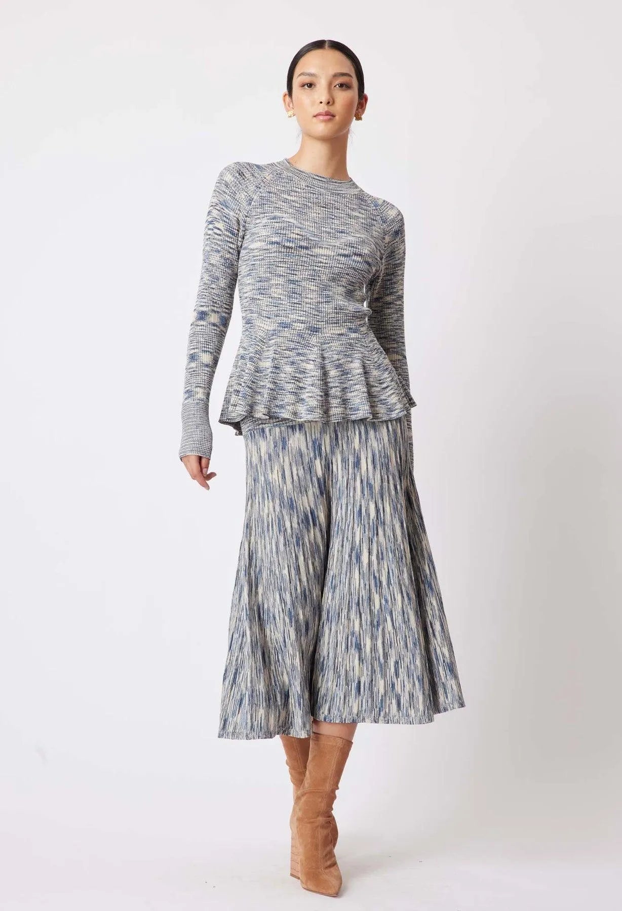 OnceWas Harmony Viscose Knit Top in Navy Pampas - the tartan fox