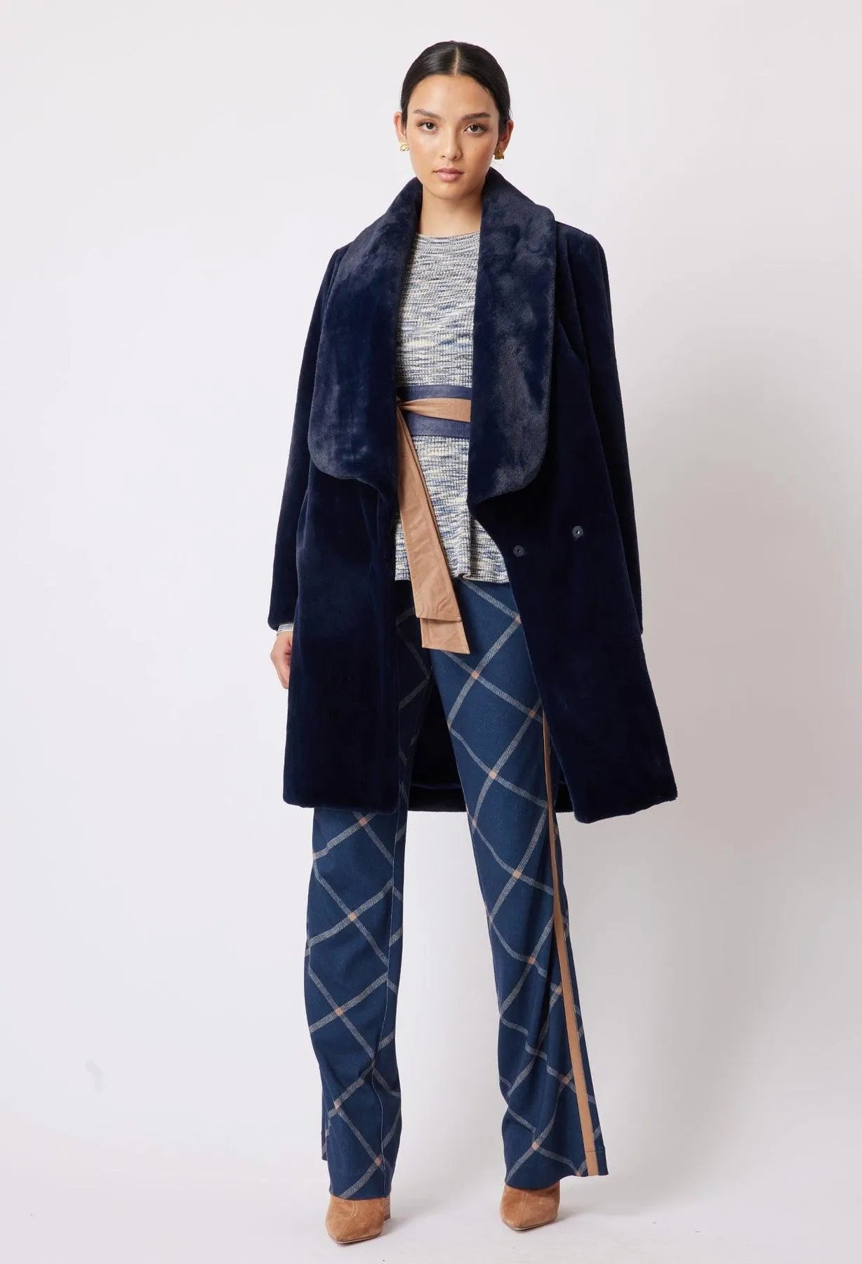 OnceWas Harmony Viscose Knit Top in Navy Pampas - the tartan fox