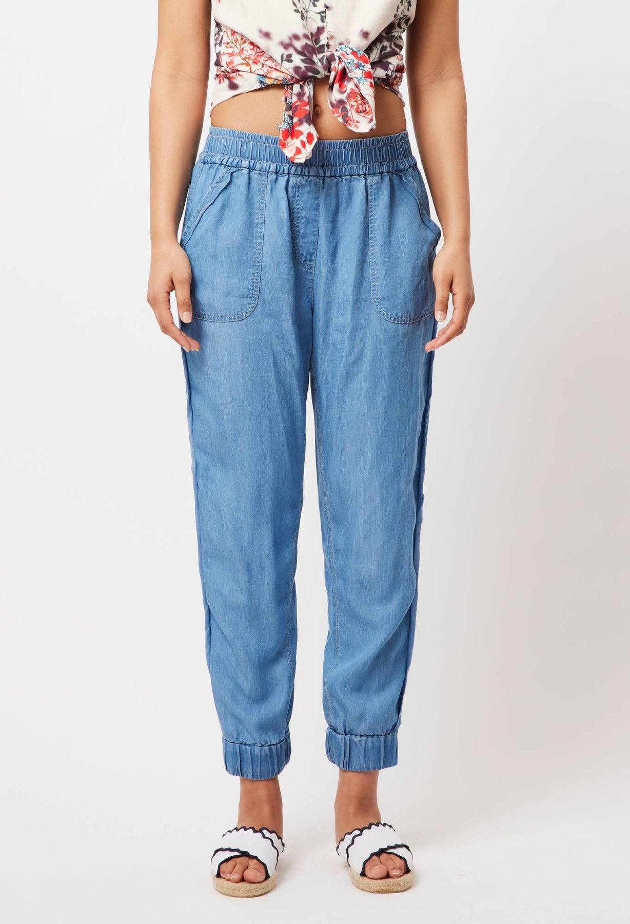 OnceWas Jolie Tencel Denim Raw Edge Jogger - the tartan fox