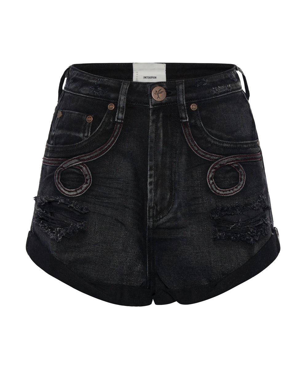 One Teaspoon Bandits High Waist Denim Short in Faded Black - the tartan fox