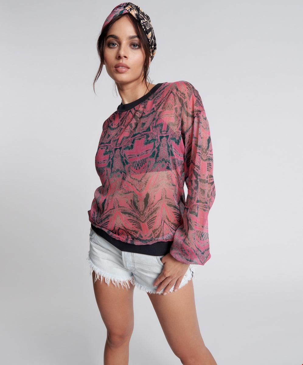 One Teaspoon Kaleidoscope Crew Longsleeve Top in Pink Prism - the tartan fox