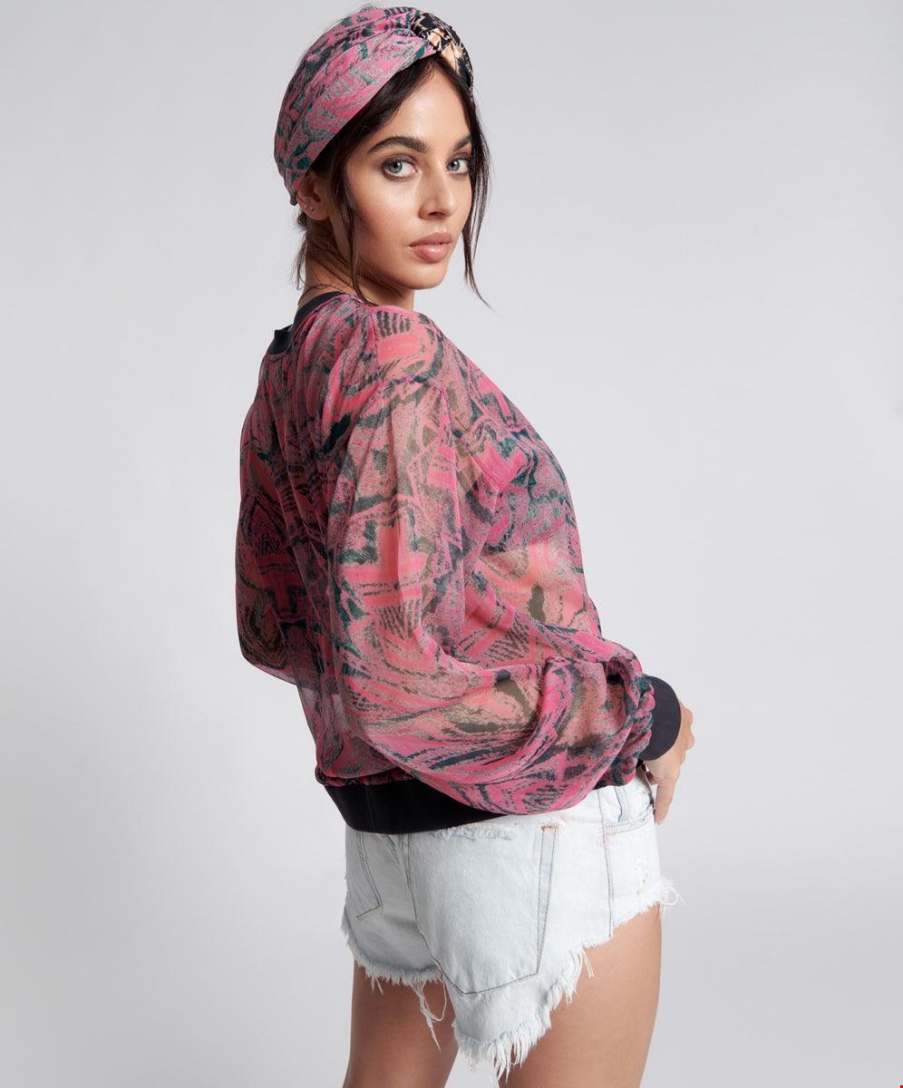 One Teaspoon Kaleidoscope Crew Longsleeve Top in Pink Prism - the tartan fox