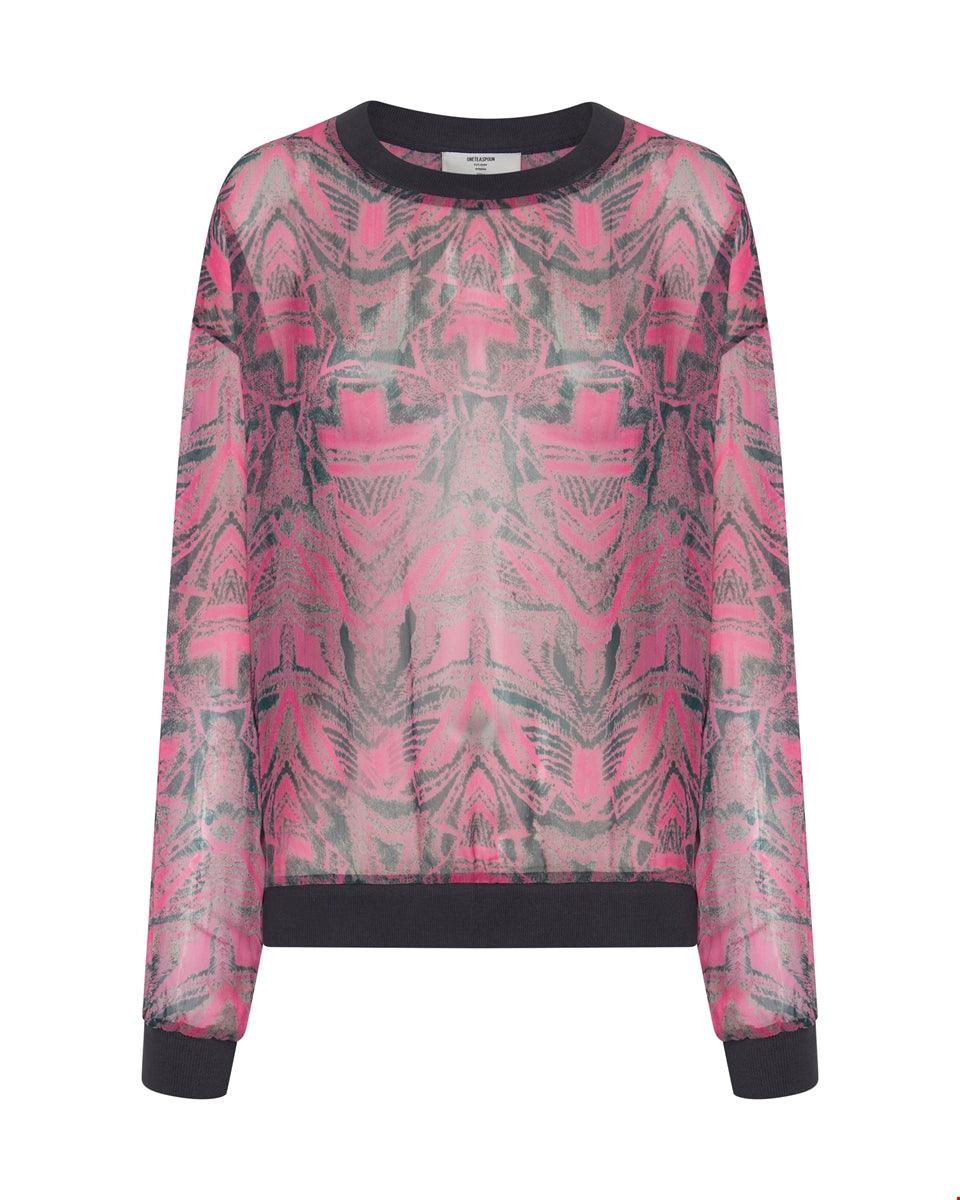 One Teaspoon Kaleidoscope Crew Longsleeve Top in Pink Prism - the tartan fox